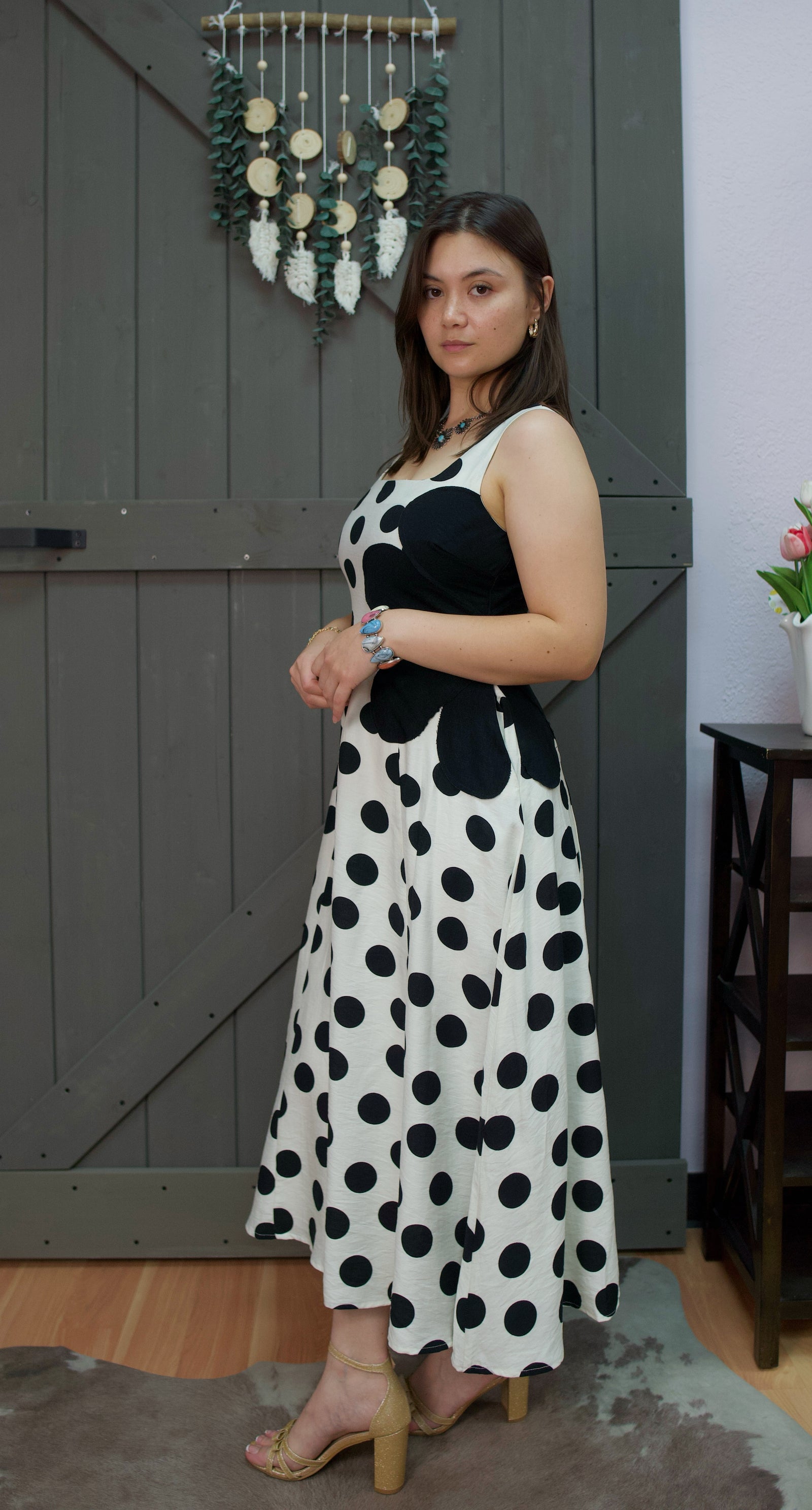 Polka Dot Square Neck Flared Midi Dress