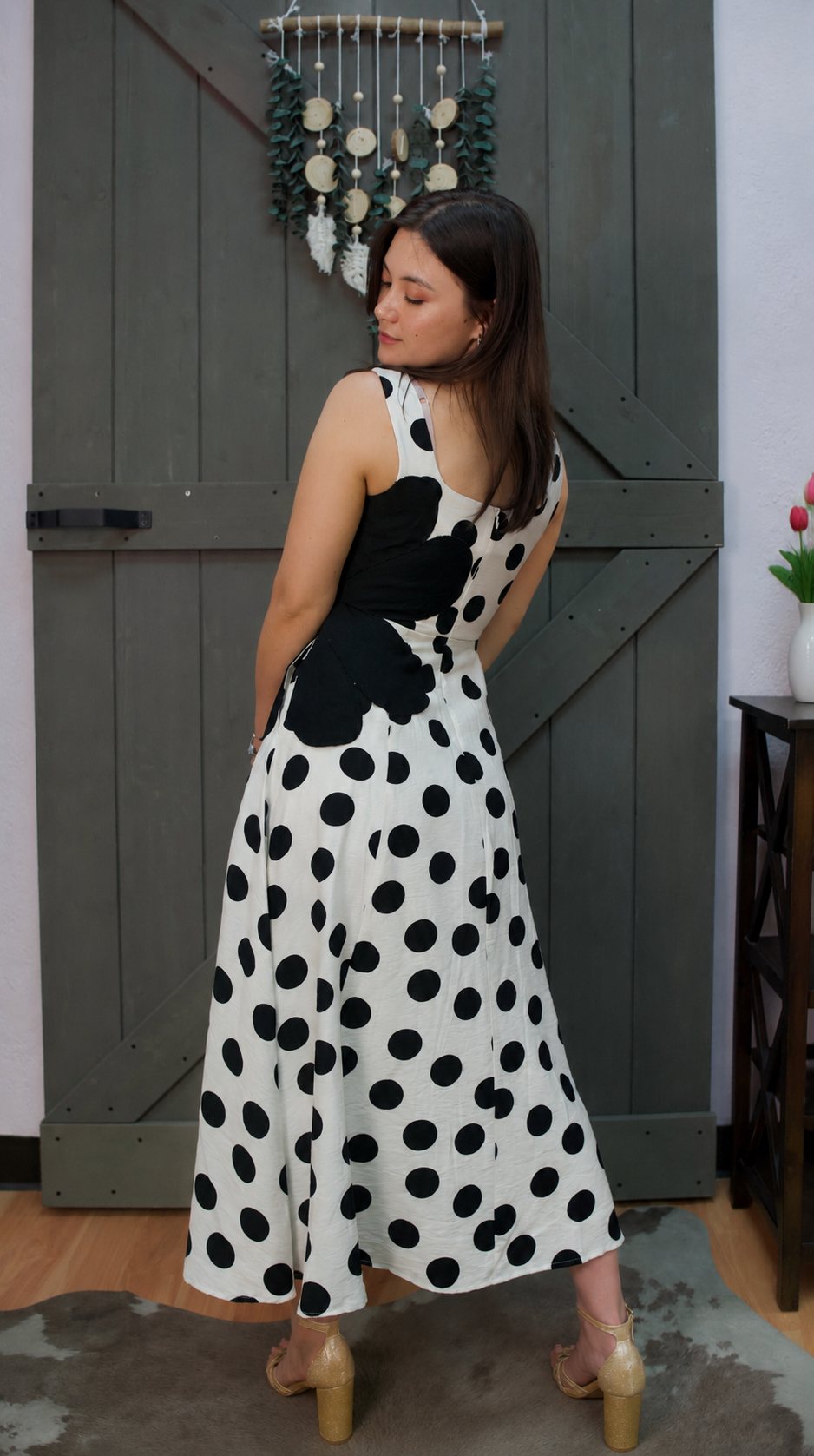 Polka Dot Square Neck Flared Midi Dress