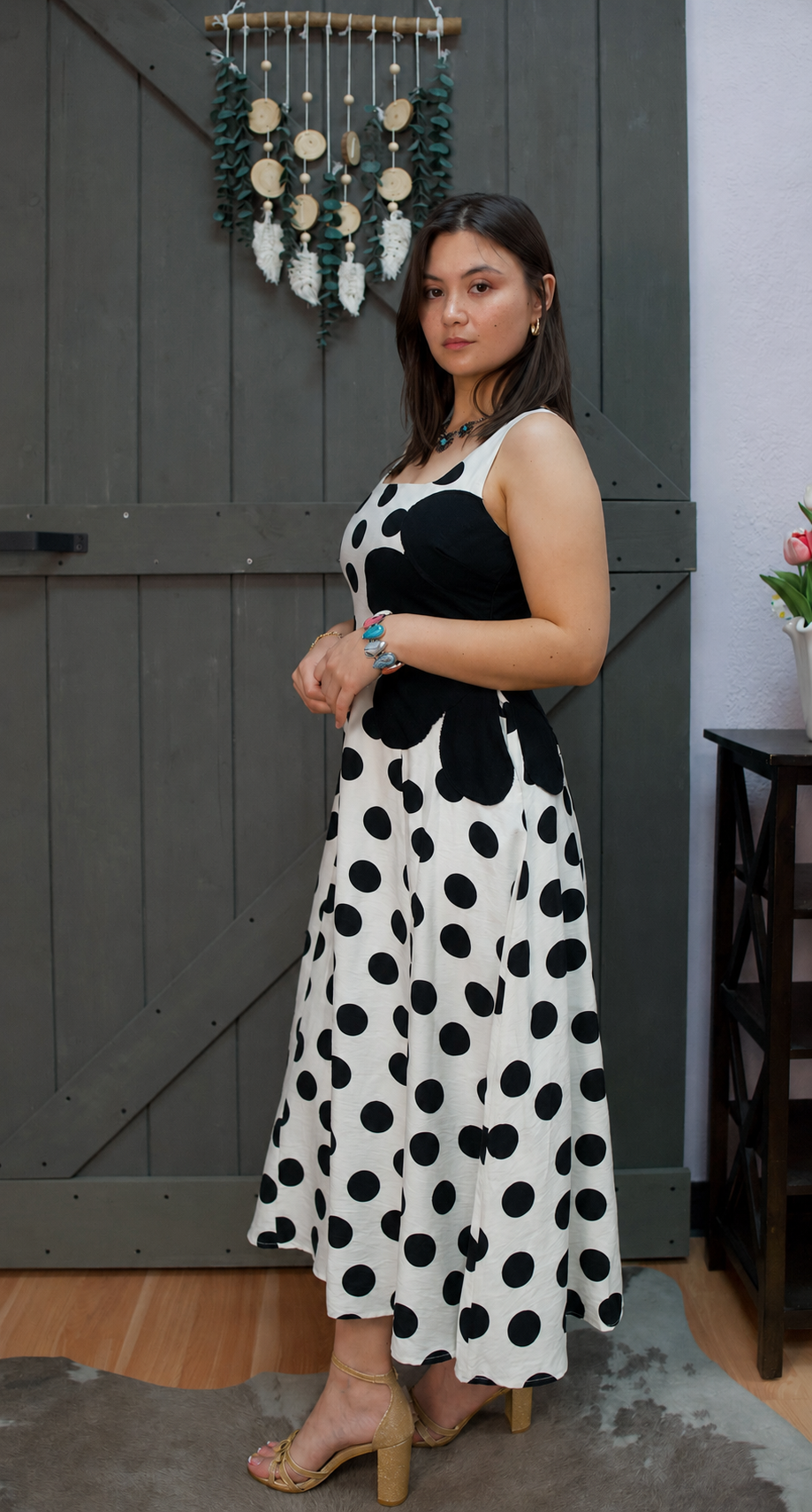 Polka Dot Square Neck Flared Midi Dress