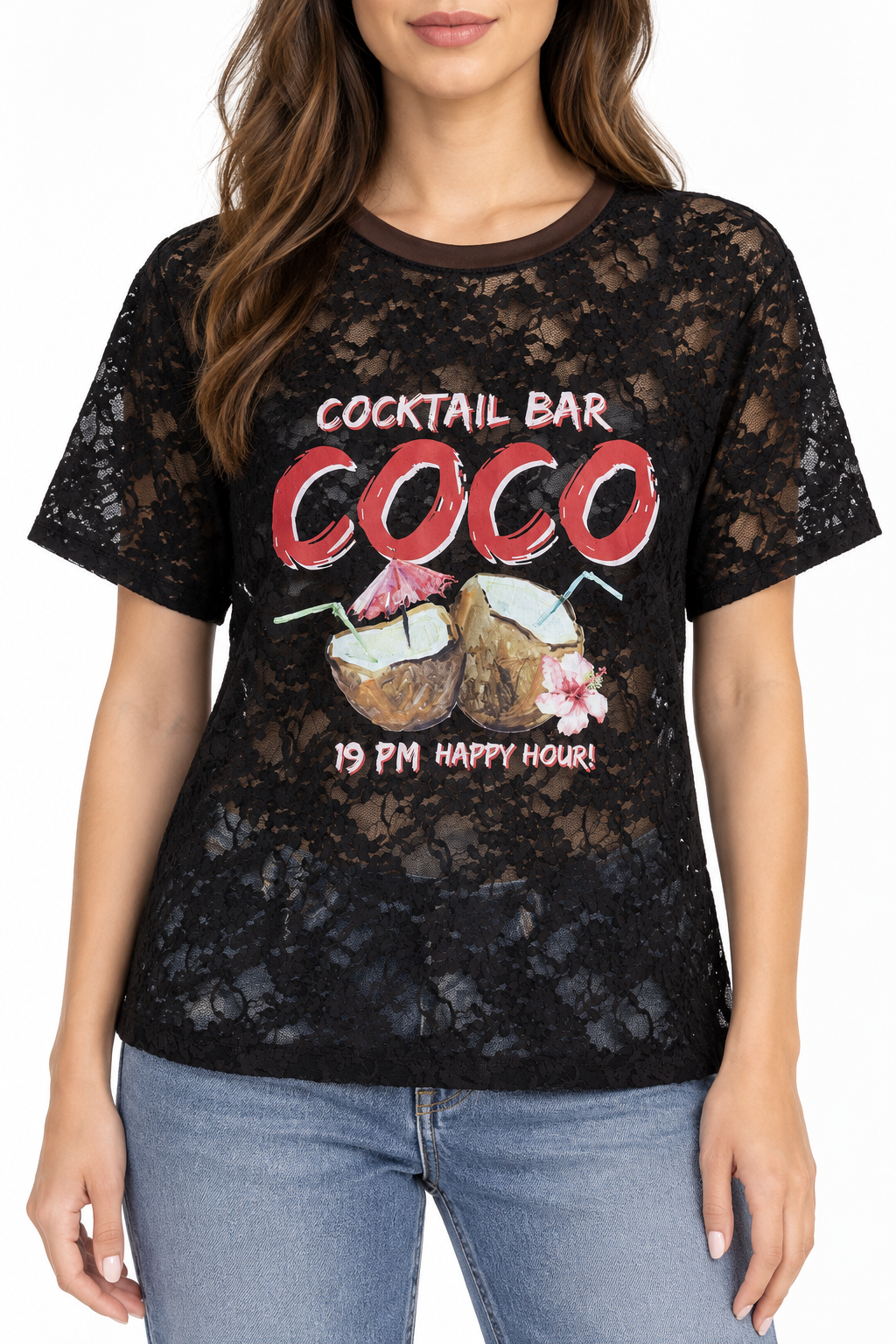 Sabine Coco Print Loose Fit Lace T Shirts