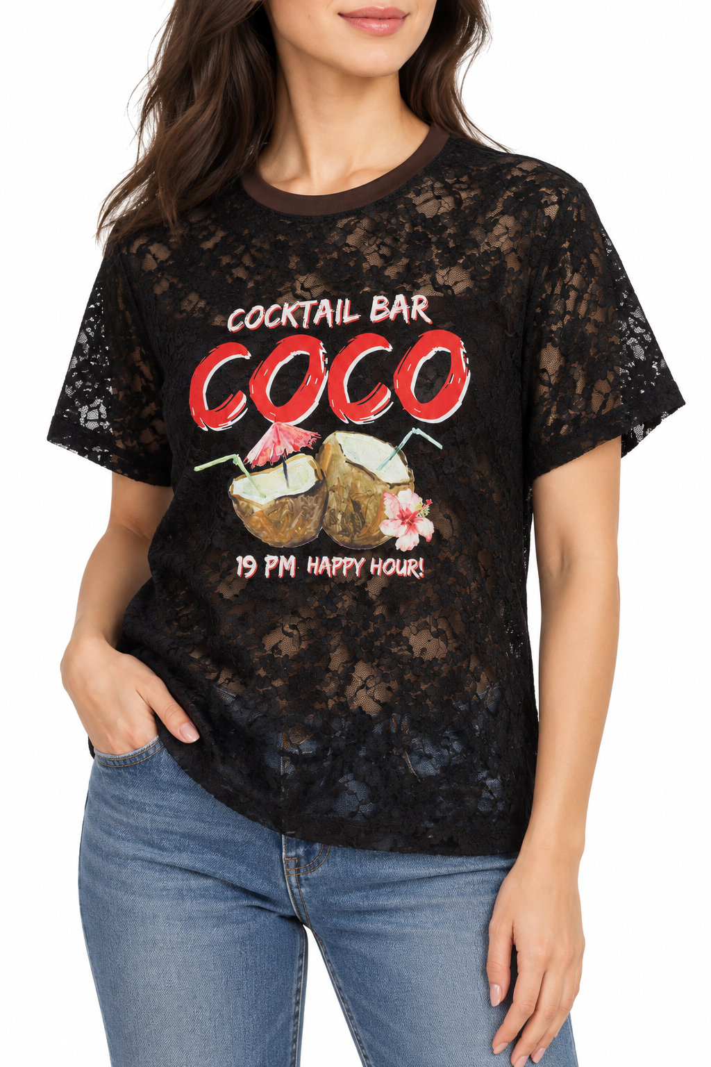 Sabine Coco Print Loose Fit Lace T Shirts