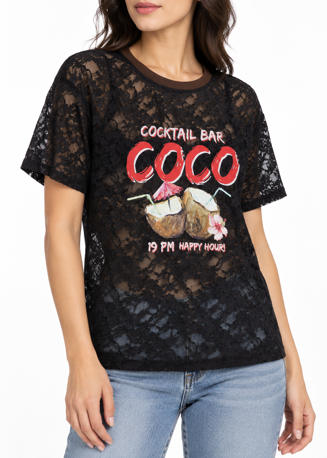 Sabine Coco Print Loose Fit Lace T Shirts