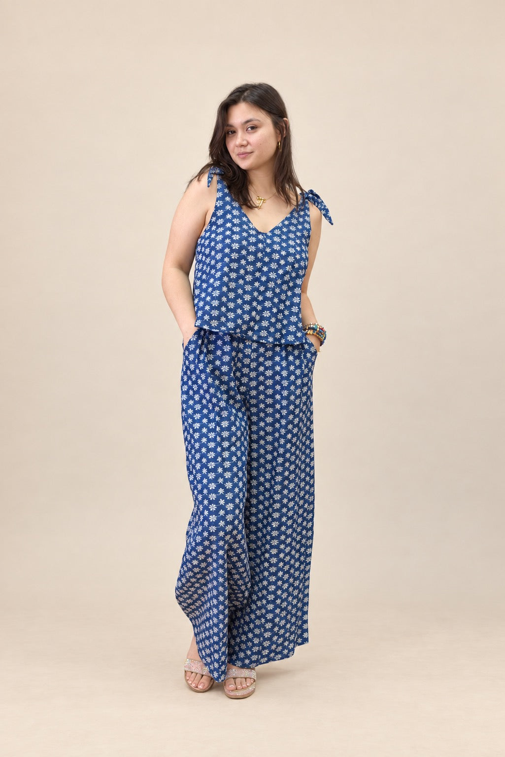 Floral Embroidered Denim Set Illusion Jumpsuit