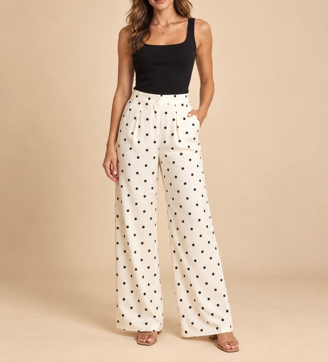 Satin Polka Dot Wide Leg Pants