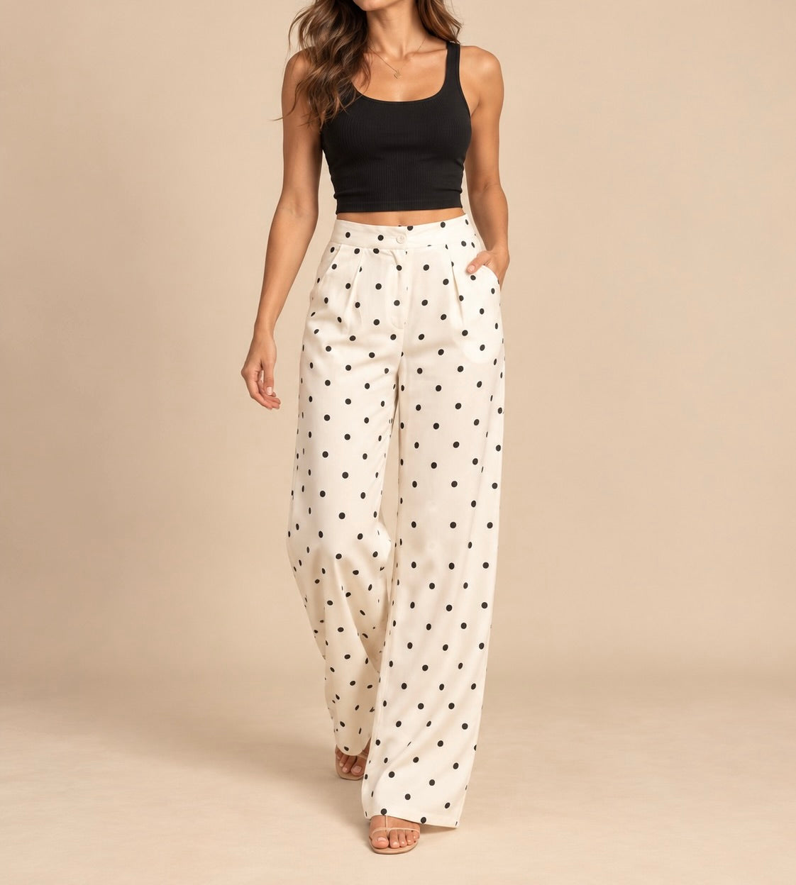 Satin Polka Dot Wide Leg Pants