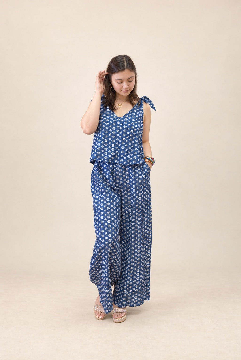 Floral Embroidered Denim Set Illusion Jumpsuit