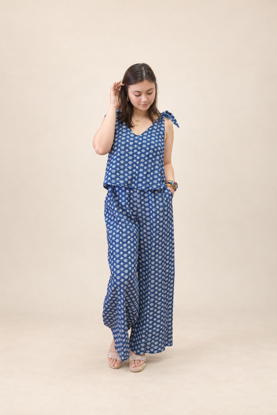 Floral Embroidered Denim Set Illusion Jumpsuit
