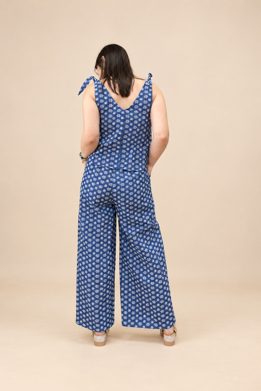 Floral Embroidered Denim Set Illusion Jumpsuit