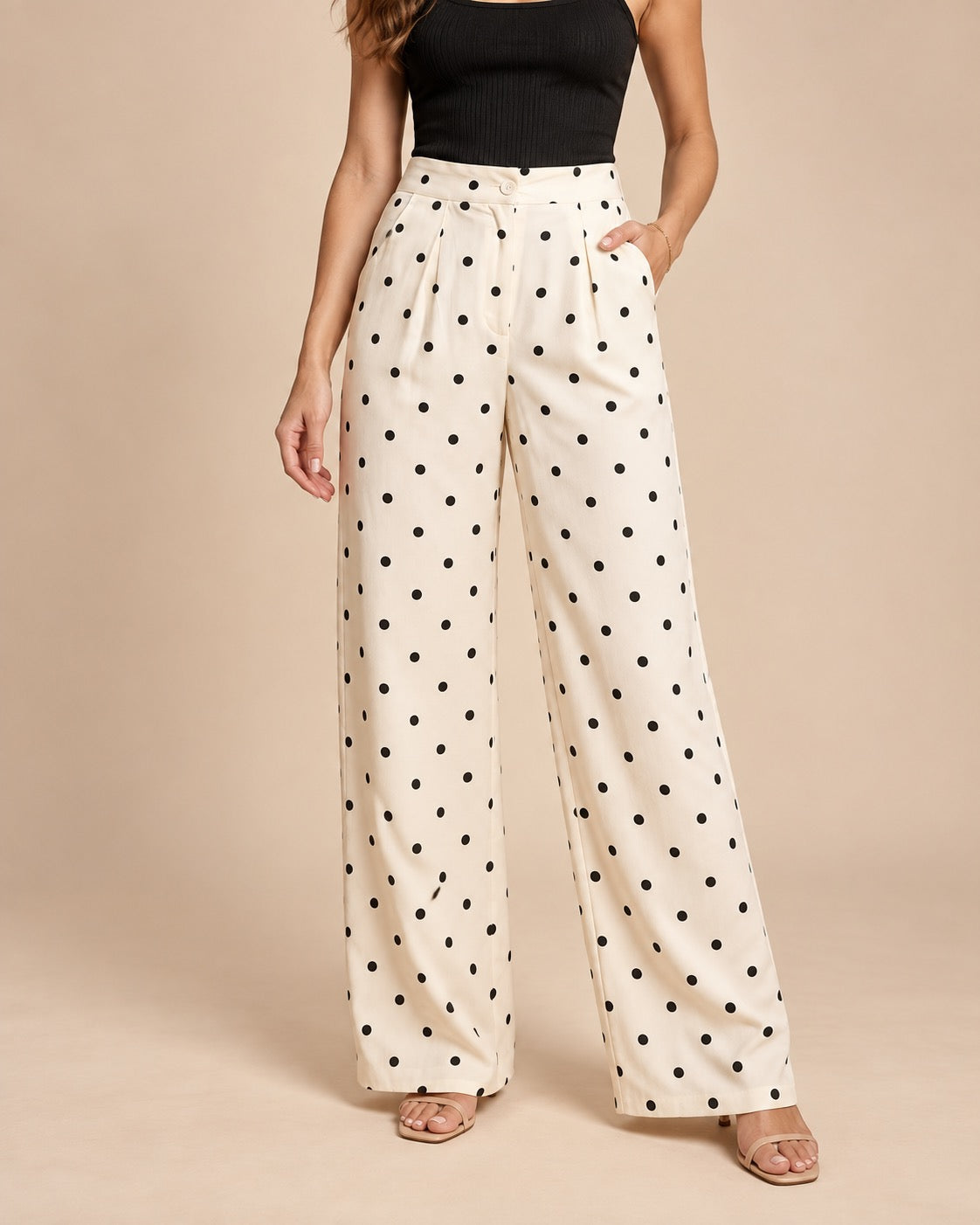 Satin Polka Dot Wide Leg Pants