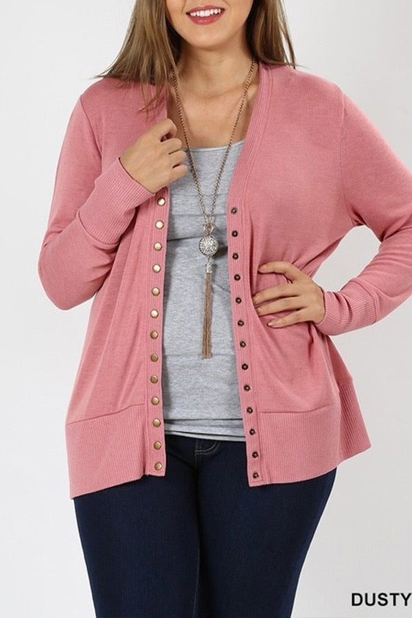 Plus Size Solid Knit V-neck Cardigan