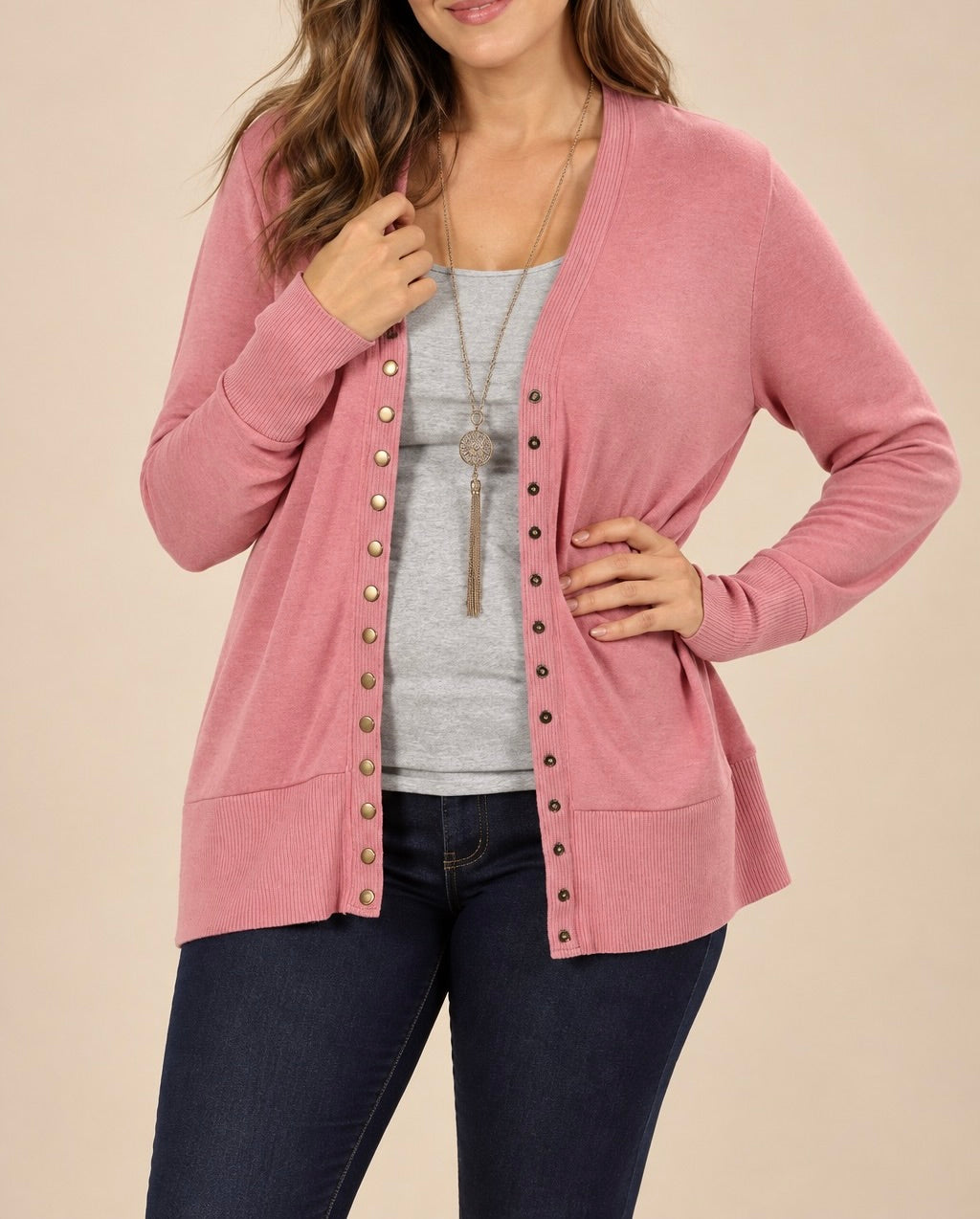 Plus Size Solid Knit V-neck Cardigan