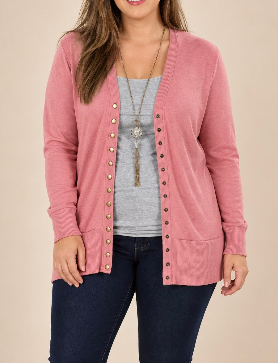 Plus Size Solid Knit V-neck Cardigan