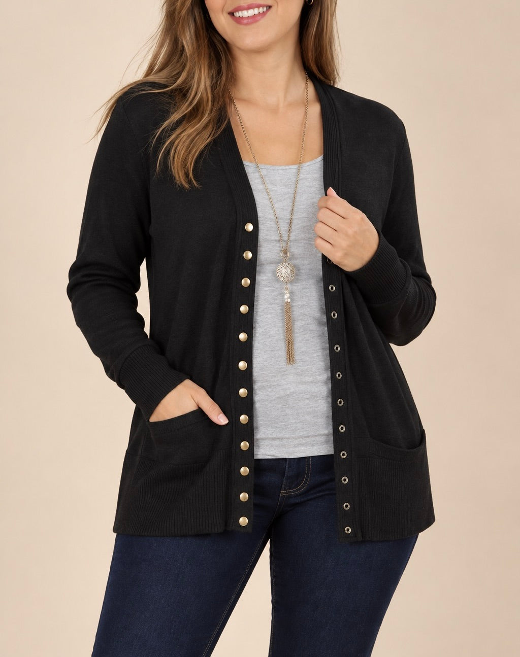 Plus Size Solid Knit V-neck Cardigan
