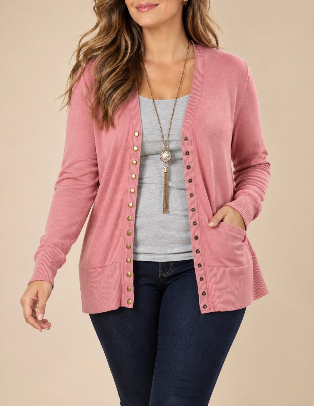 Plus Size Solid Knit V-neck Cardigan