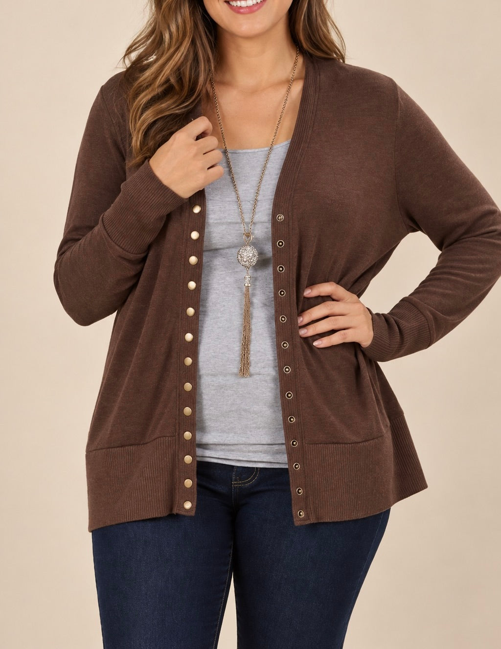 Plus Size Solid Knit V-neck Cardigan
