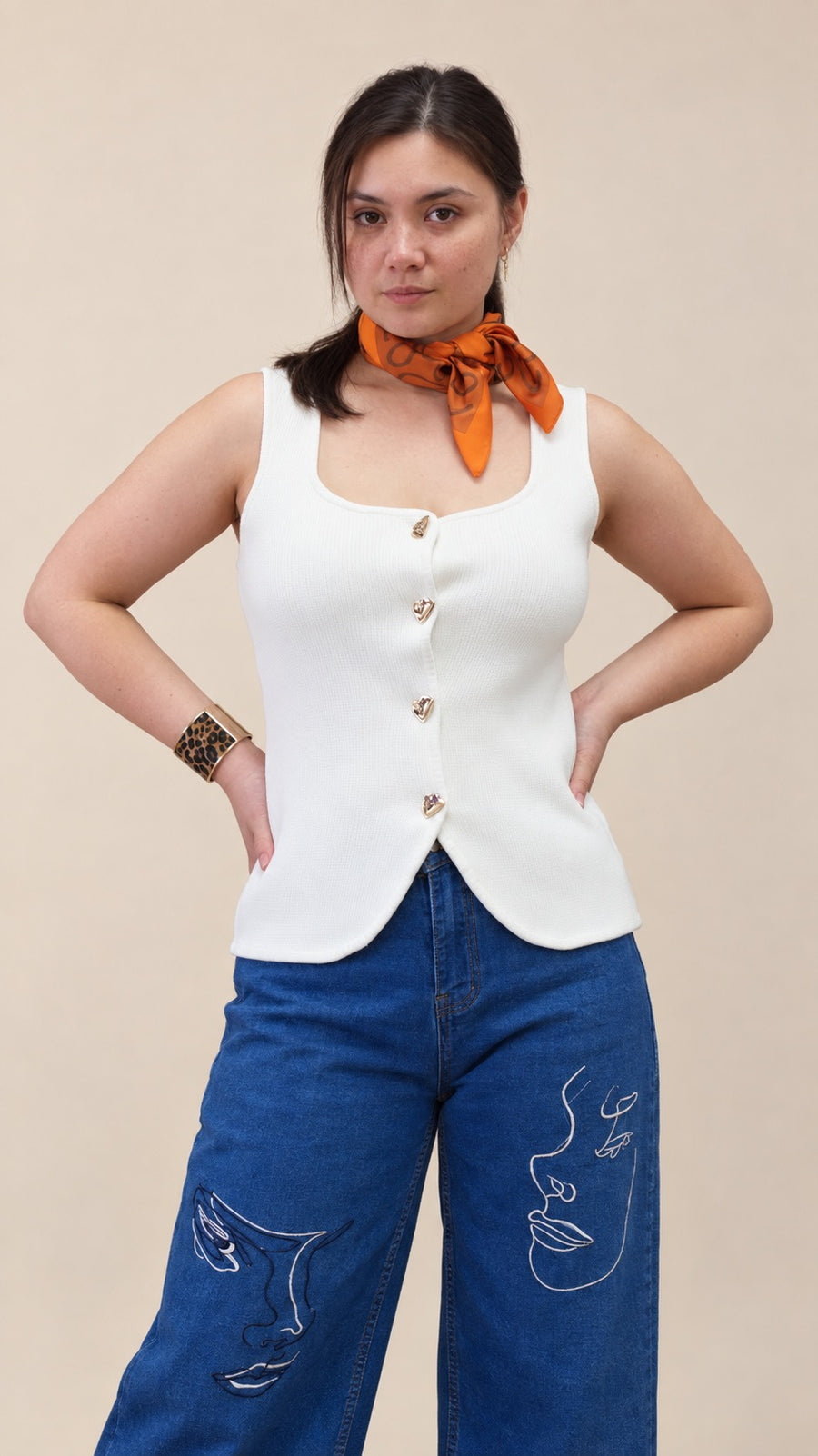 Elegant Heart Button Sleeveless Blouse