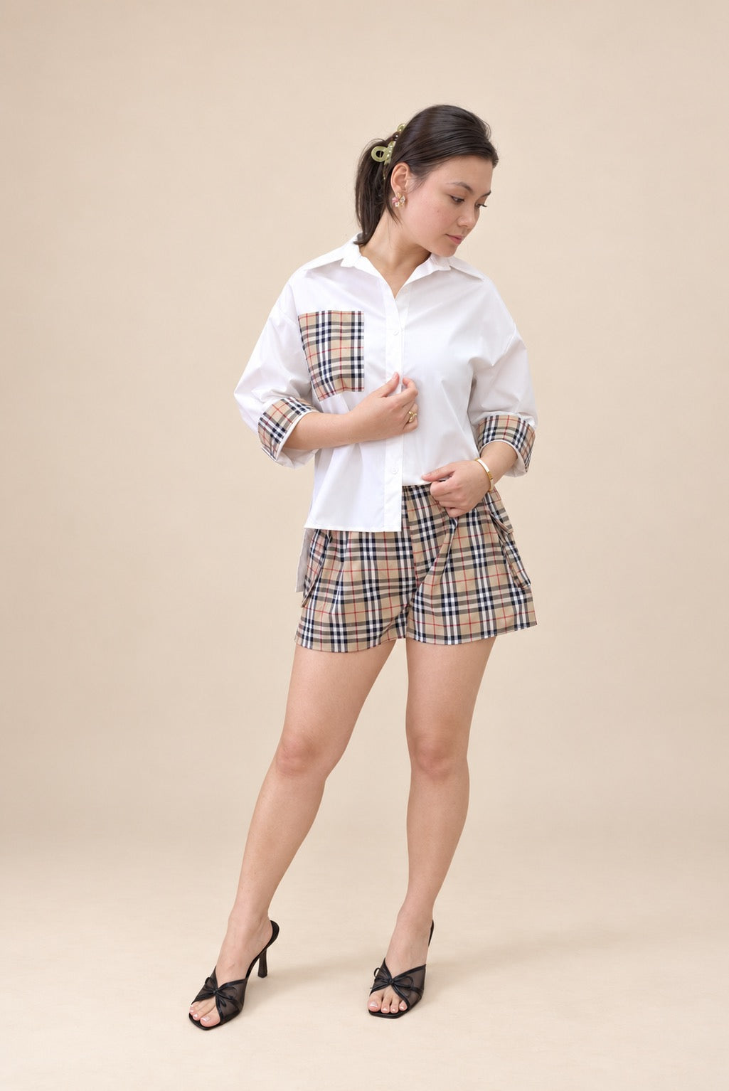 Classic Plaid Accent Shirt & Shorts Set