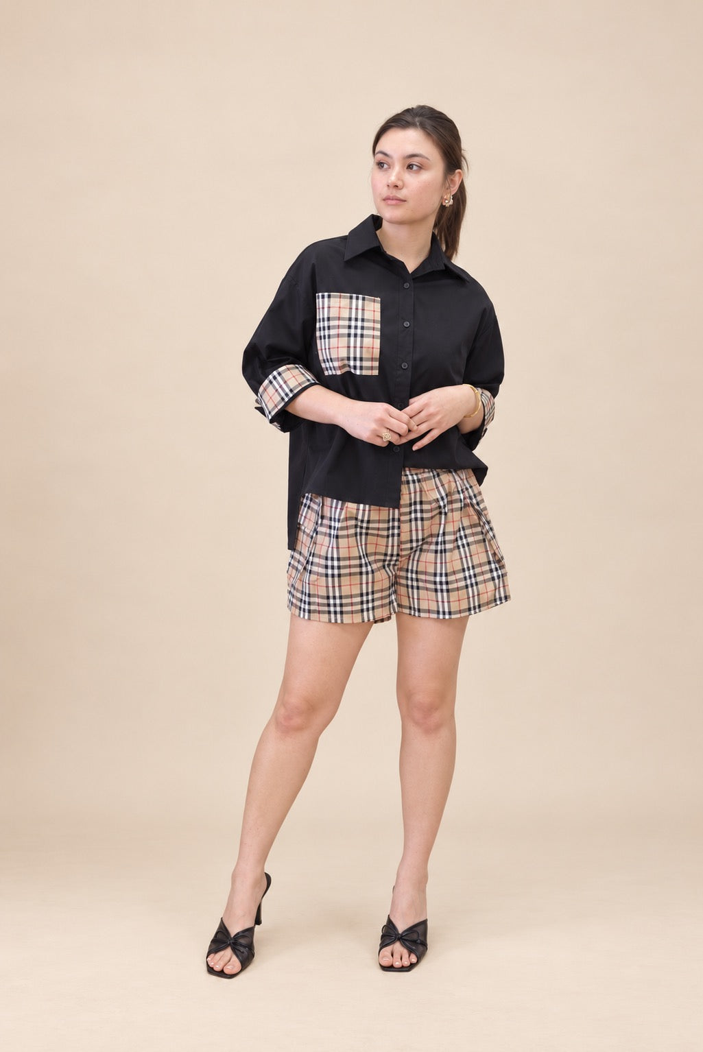 Classic Plaid Accent Shirt & Shorts Set