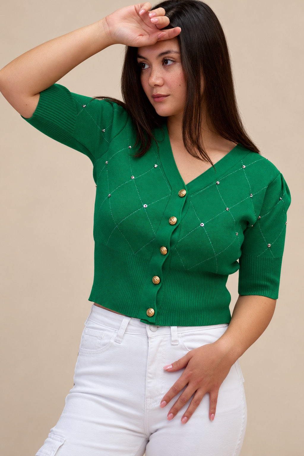 Emerald Green Diamond Knit Cardigan