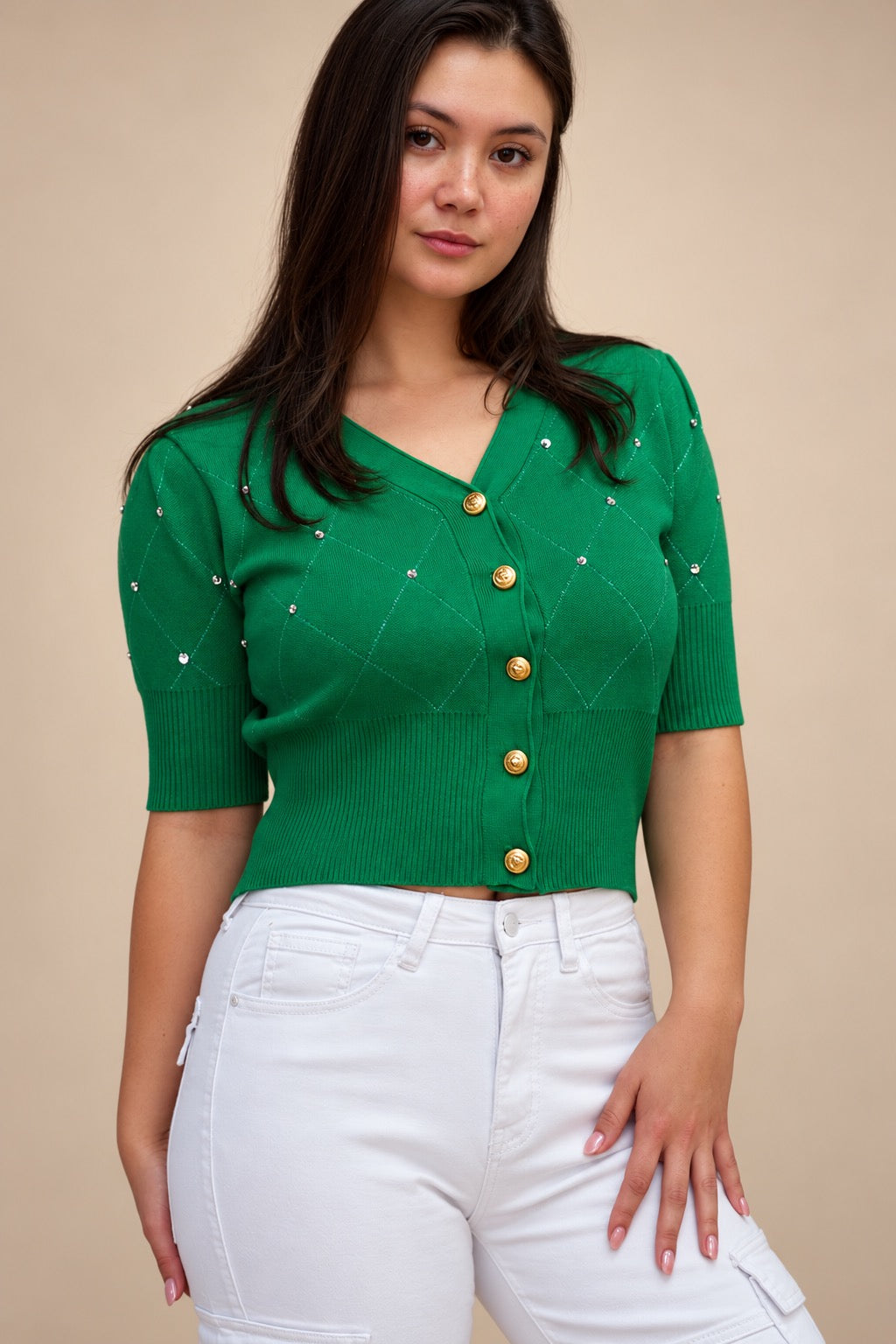 Emerald Green Diamond Knit Cardigan