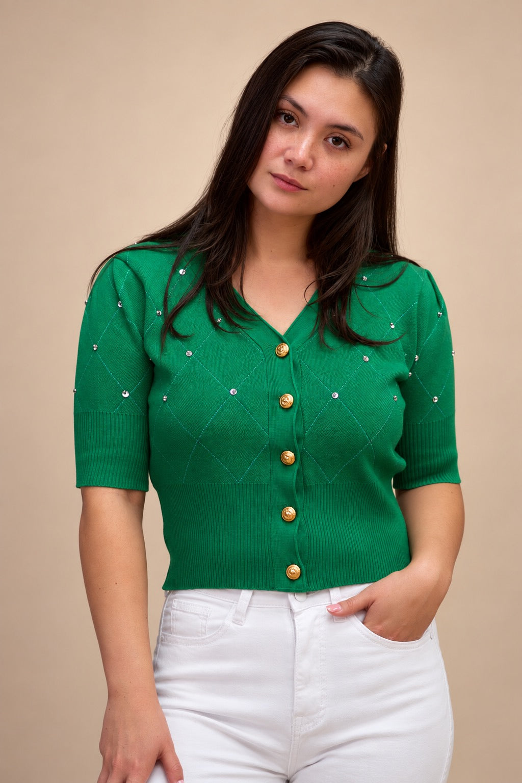 Emerald Green Diamond Knit Cardigan
