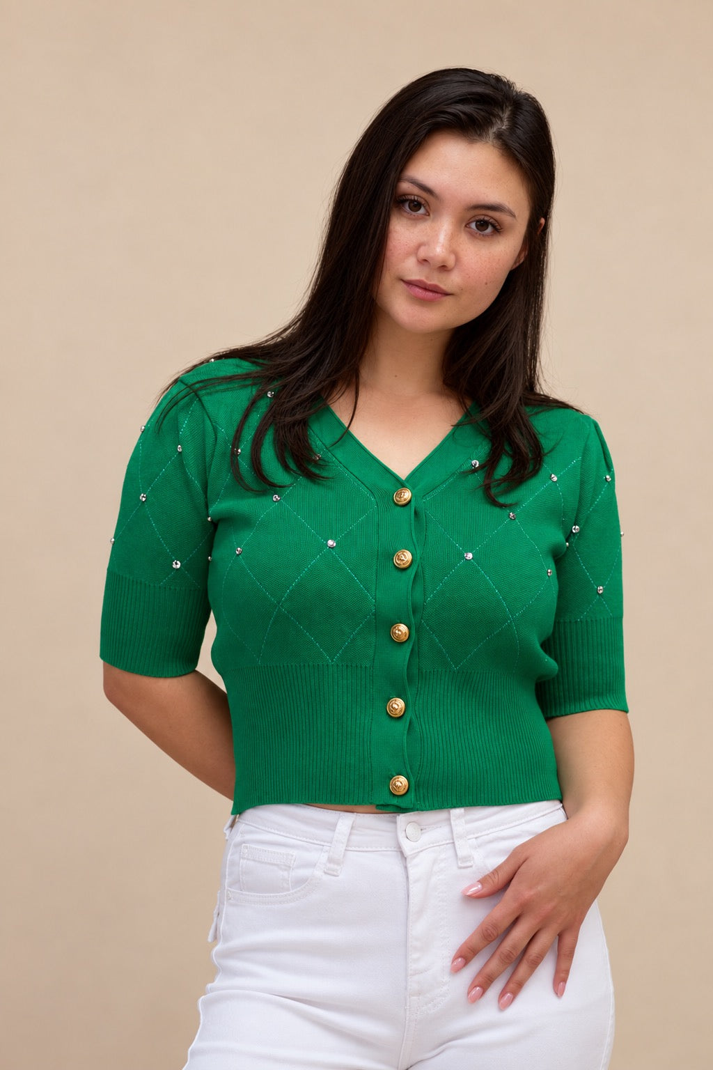 Emerald Green Diamond Knit Cardigan