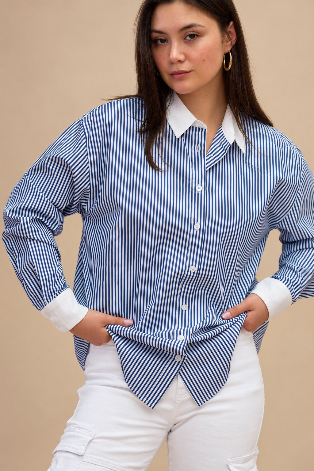 Blue & White Striped Button-Up Shirt