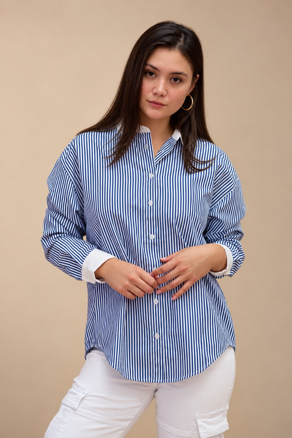 Blue & White Striped Button-Up Shirt