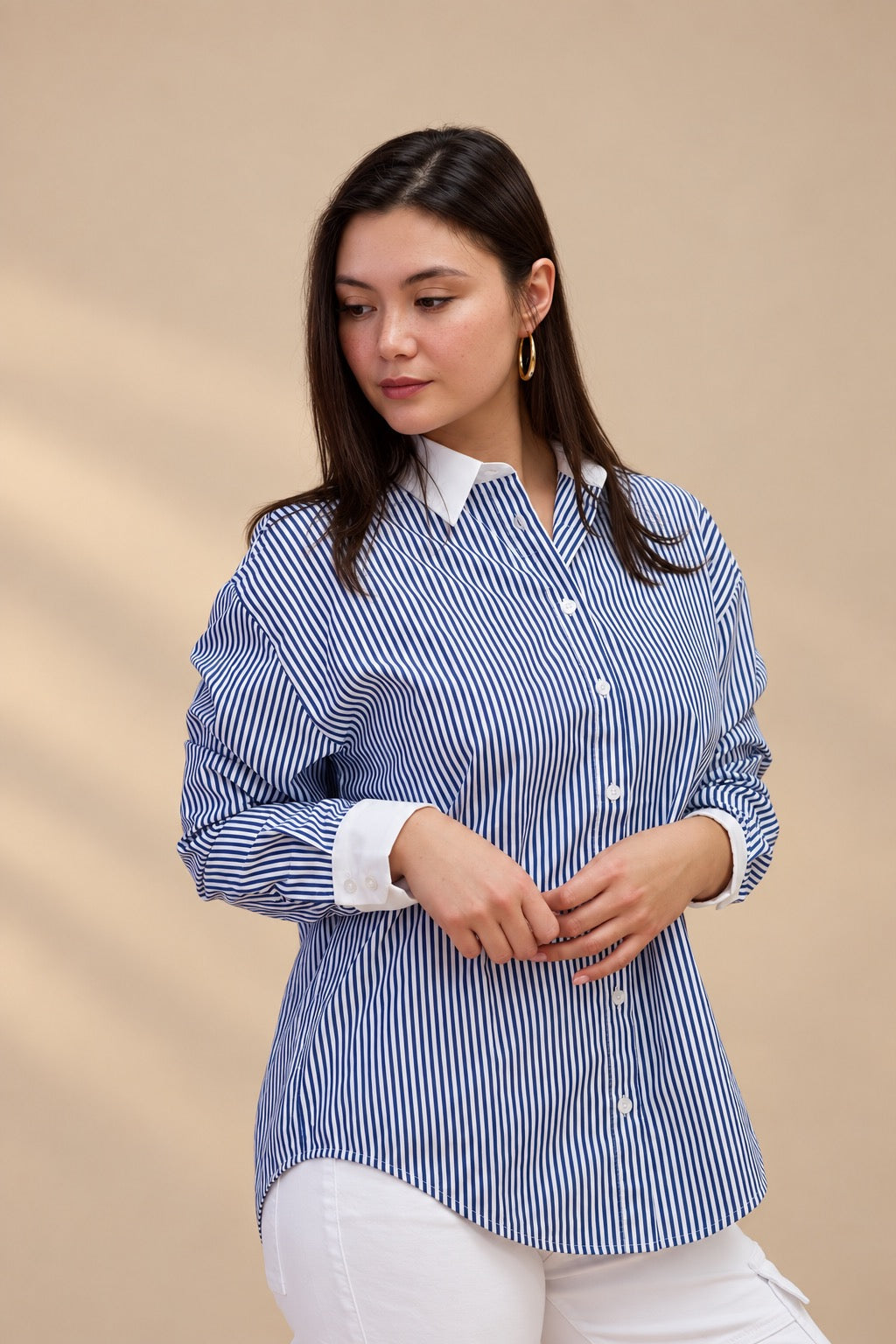 Blue & White Striped Button-Up Shirt