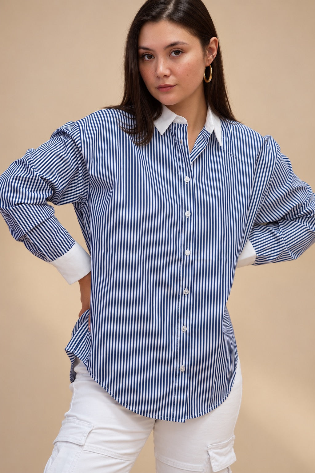 Blue & White Striped Button-Up Shirt