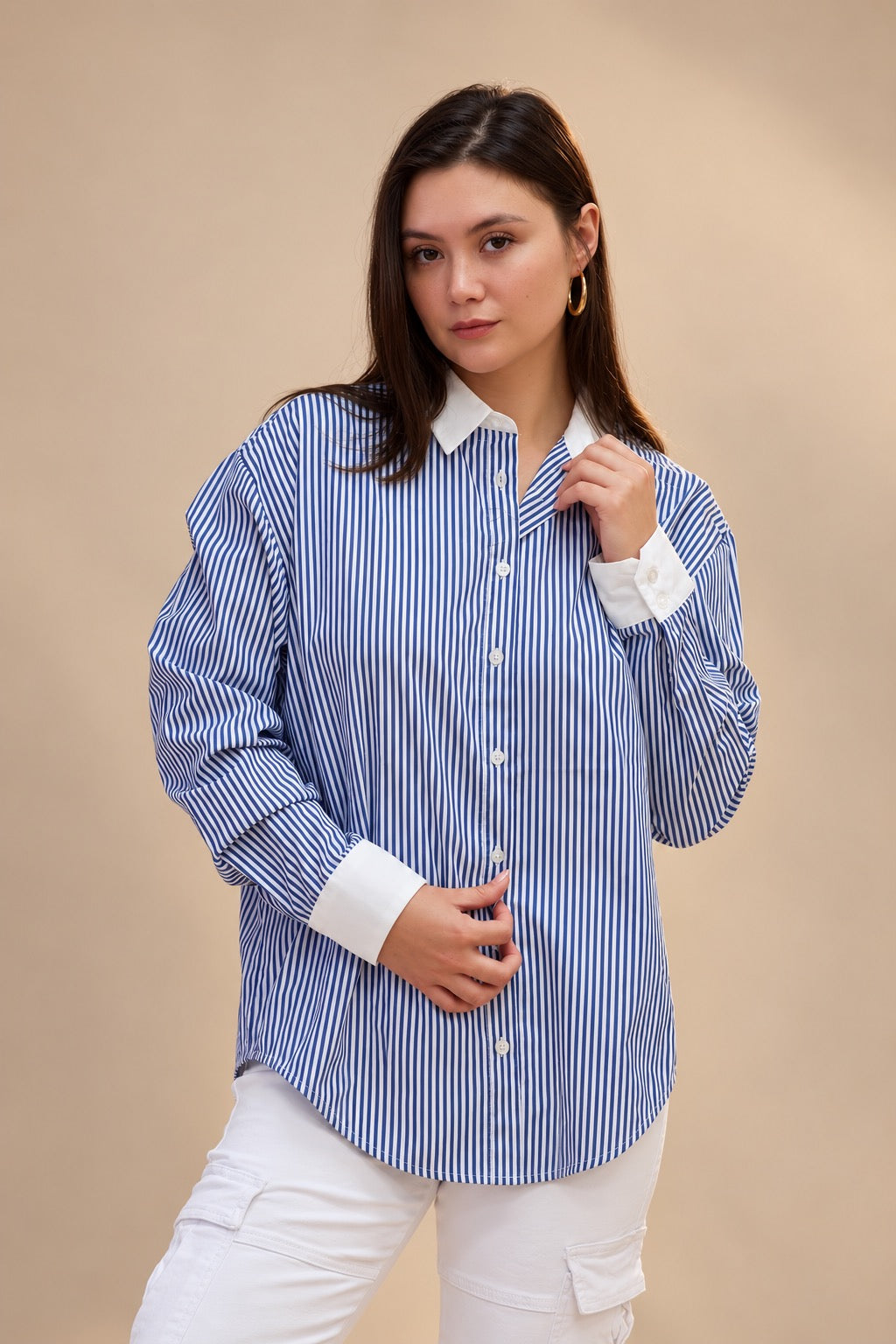 Blue & White Striped Button-Up Shirt