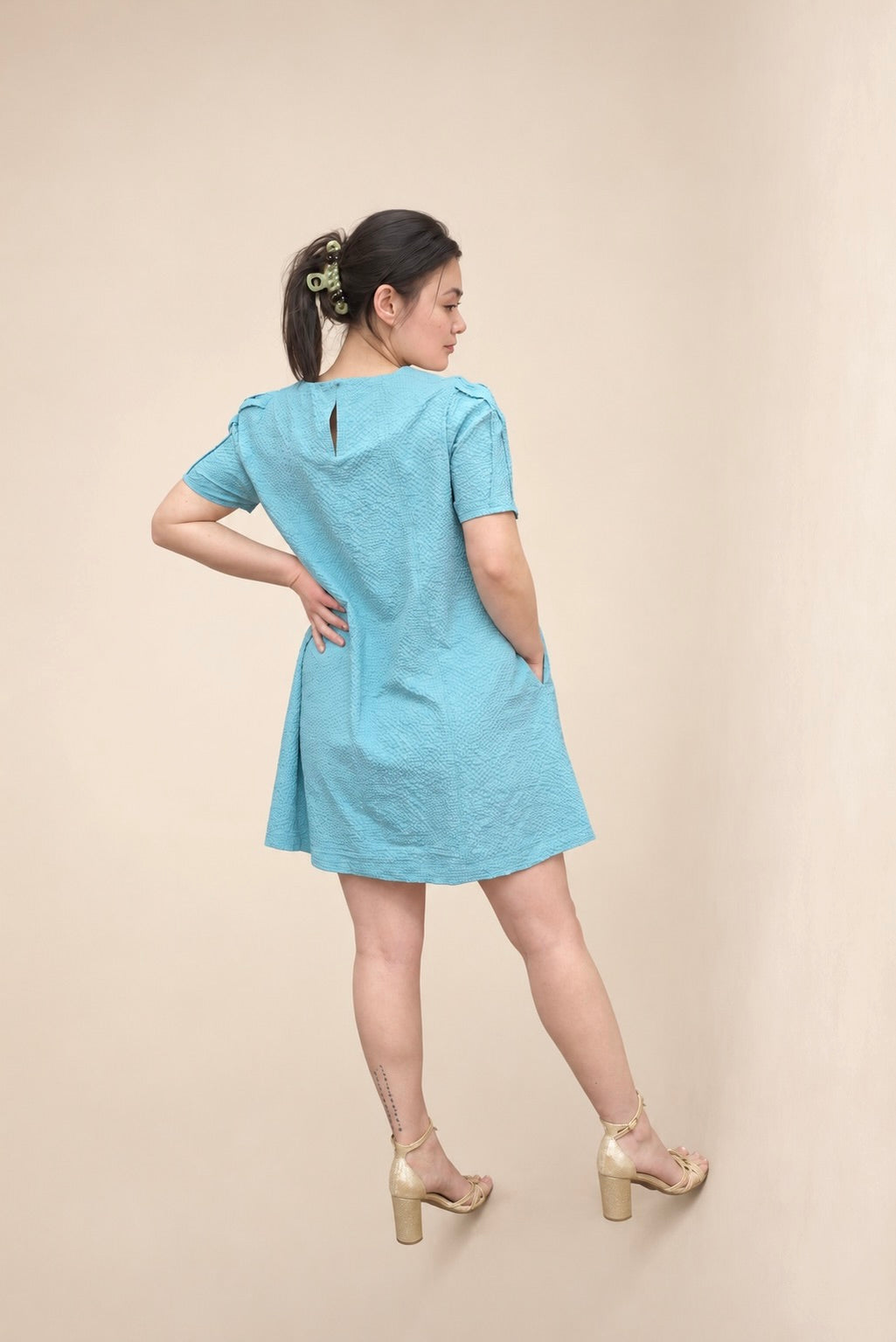 Aqua Breeze Textured Shift Dress
