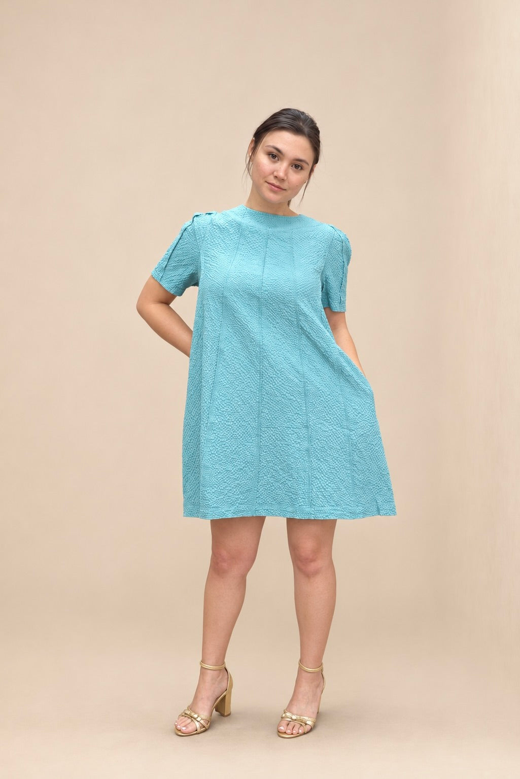 Aqua Breeze Textured Shift Dress