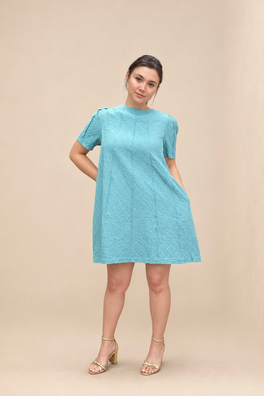 Aqua Breeze Textured Shift Dress